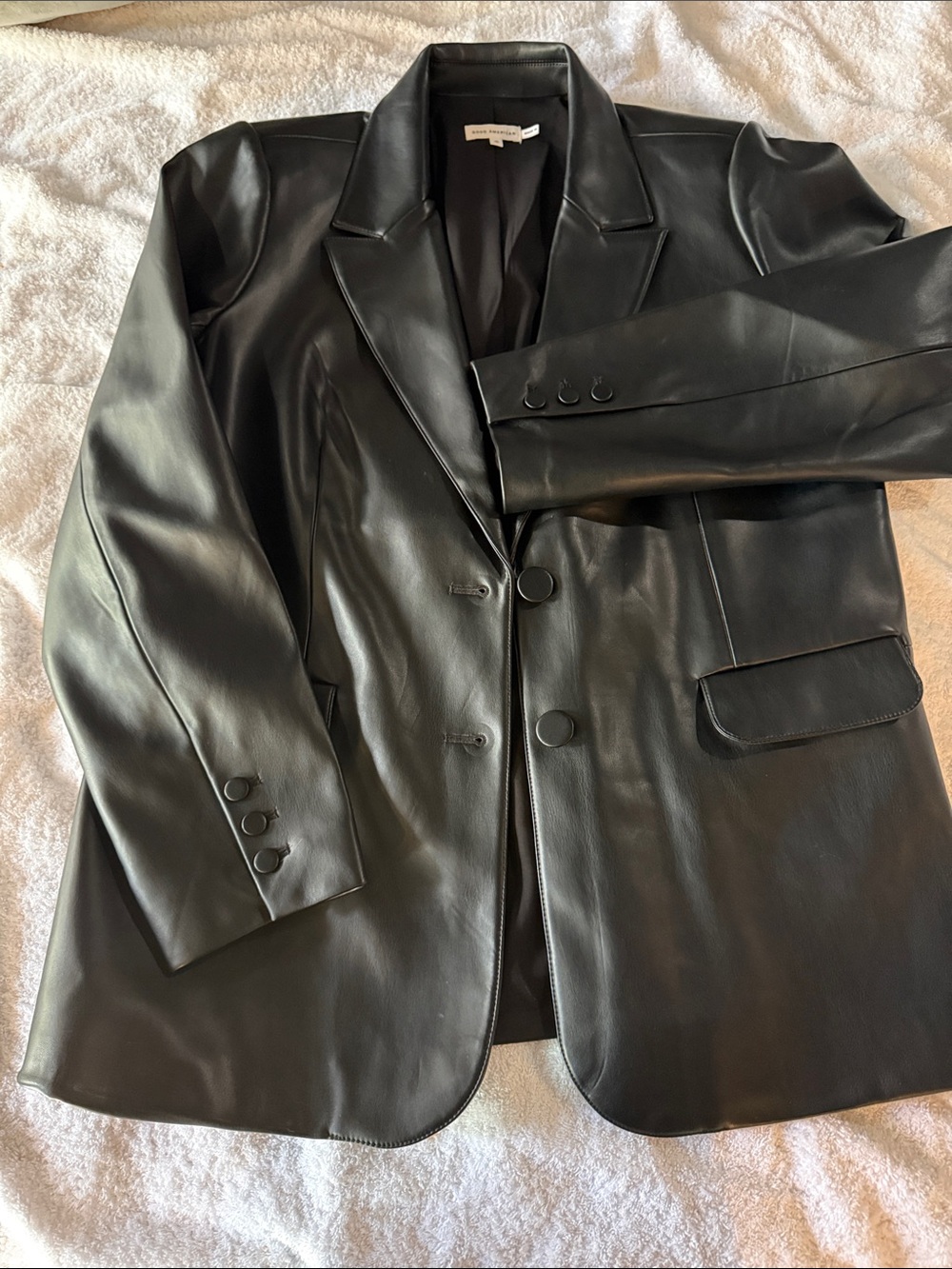Good American Black Faux Leather Blazer